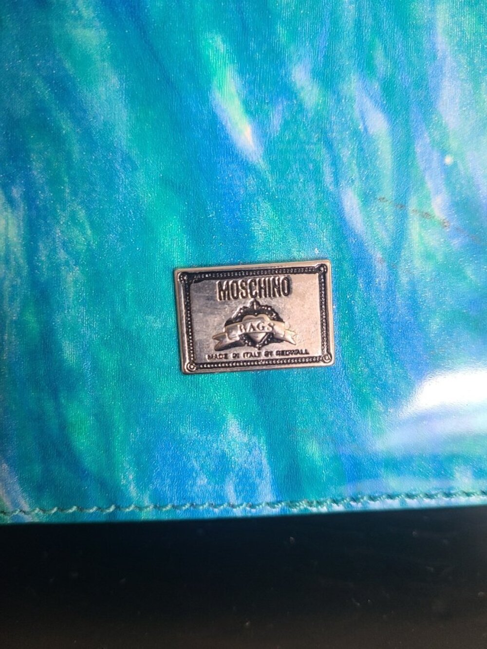 Moschino Redwall Leather Mini Crossbody Bag Blue Green Vintage Y2K - Picture 4 of 11